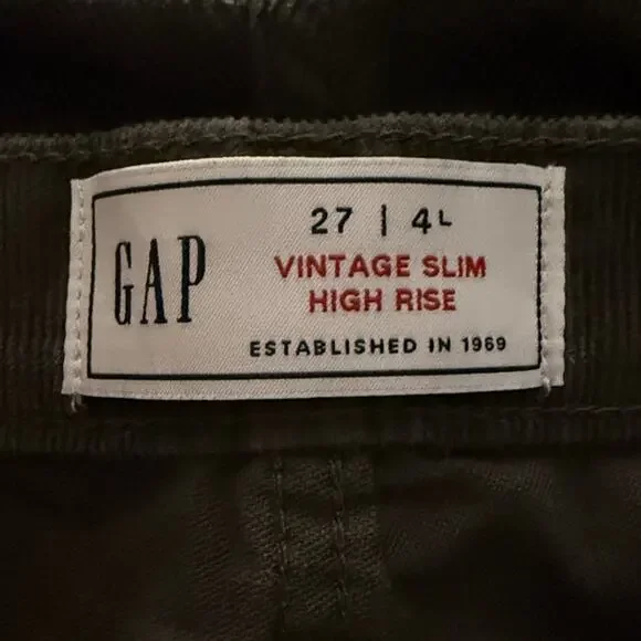 GAP Women’s Sz 4 / 27 Long Vintage Slim Pants High Rise Green Corduroy - Picture 3 of 6